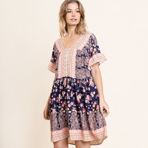 Umgee dress navy floral L - Picture 1 of 10